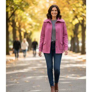 Sport Savvy Womens Pink Button-Up Jacket With Pockets Cotton Blend Small Size Lo